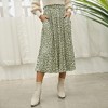 Women's Polka Dot Maxi Skirt - High Waist Pleated Midi Swing Skirt with Pockets for Beach & Cruise Green-leopard - 2 of 4