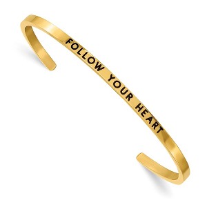 Chisel Stainless Steel Polished Yellow IP-plated and Enameled Crystal FOLLOW YOUR HEART 3mm Cuff Bangle - 1 of 4