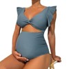 Coolmee Women Maternity Cutout Slimming Tummy Control V Neck Wrap Loose Ruffled Short Sleeve Belly-Covering One Piece Swimsuit - 3 of 4