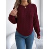 Women's Cable Cropped Sweater Long Sleeve Crewneck Pullover Knit Jumper Top - 3 of 4