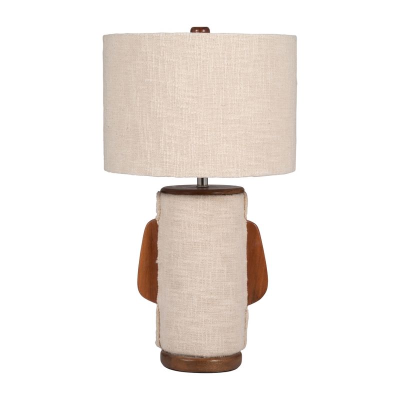 SAGEBROOK HOME 24&#34; Ecomix Fabric Lamp with Wood Shade Ivory, 1 of 11