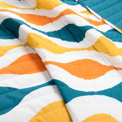 Turquoise and Orange Reversible Microfiber Full Quilt Set