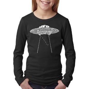 LA Pop Art Girl's Word Art Long Sleeve - Flying Saucer UFO - 1 of 4