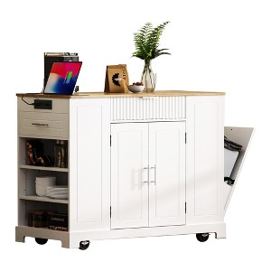 Dexmalle Fluted Kitchen Island with Trash Can Storage Cabinet - 1 of 4