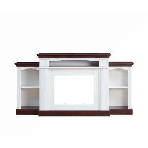 72" White Farmhouse Electric Fireplace TV Stand with 23" Red Brick LED Flame Insert, Storage, and Heater for TVs up to 80" for Living Room - 1 of 4