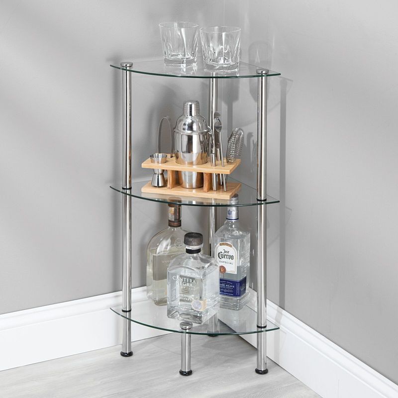 mDesign Glass Corner 3-Tier Tower Cabinet Storage Organizer Shelves, 4 of 8