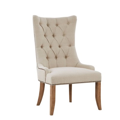 Elegant Cream High-Back Tufted Accent Chair with Light Oak Legs