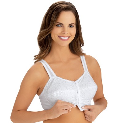Collections Etc Front-Hook Bra with Wide Straps 44C White Balconette Bra