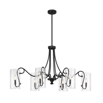 Matte Black 6-Light Chandelier with Clear Hammered Glass Shades