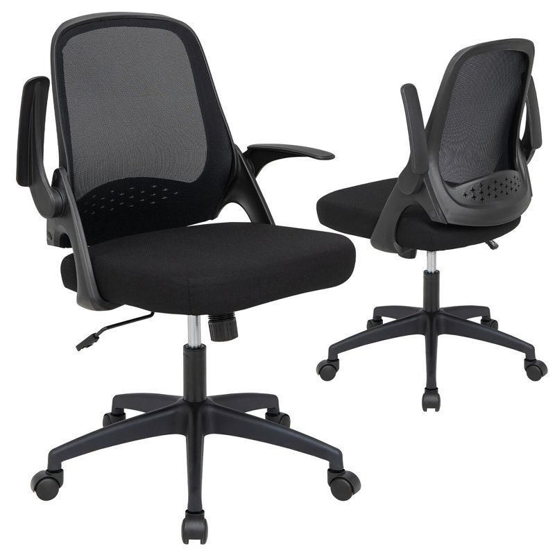 Costway Mesh Office Chair Adjustable Rolling Computer Desk Chair w/Flip-up Armrest White\Black, 1 of 15