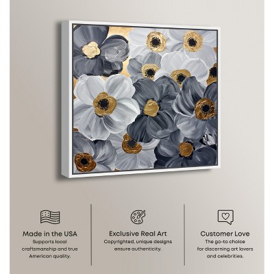 Gold and Gray Floral Canvas Print with White Frame, 25" x 25"