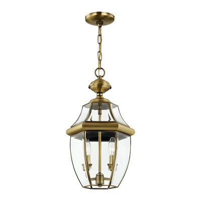 Antique Brass 2-Light Pendant with Clear Beveled Glass