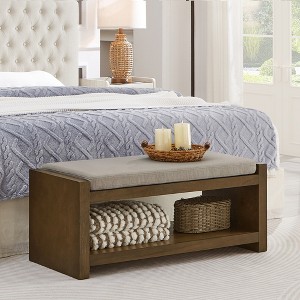 40"/47"W Upholstered Accent Bench with Removable Cushion and Lower Shoe Rack, Modern Bed End Storage Bench for Living Room - ModernLuxe - 1 of 4