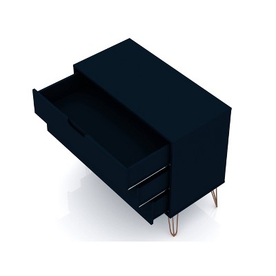 Set of 2 Midnight Blue 3-Drawer Dressers with Hairpin Legs