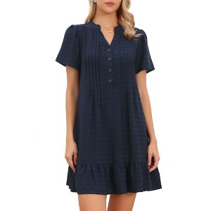 INSPIRE CHIC Women's V Neck Short Sleeve Mini Textured Ruffle Hem Tunic Babydoll Dresses - 1 of 4