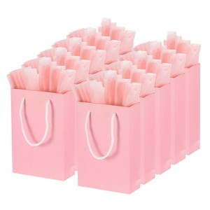 Unique Bargains Durable Paper Bright Color Three-Dimensional Cut Easy to Carry Pink Gift Bags with Tissue 12 Sets - 1 of 4