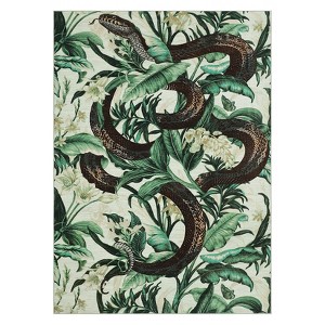 Washable Modern Farmhouse Area Rug with Sanke Print, Botanical Low Pile Soft Large Animal Print Carpet for Home Decor - 1 of 4