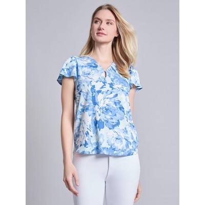 Jones New York Plus Size Flutter Sleeve V-Neck Top