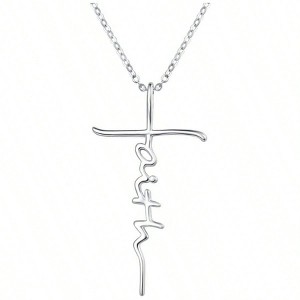 Faith Cross Necklace for Women, 925 Sterling Silver Pendant with Birthstone Initial, Christian Religious Gift - 1 of 4
