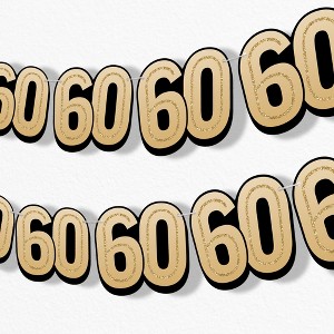 Big Dot of Happiness 60th Birthday Garland Banner Adult Black and Gold Birthday Backdrop 30 Feet of Cord 15 Double Sided Paper Number Age 60 Shapes - 1 of 4