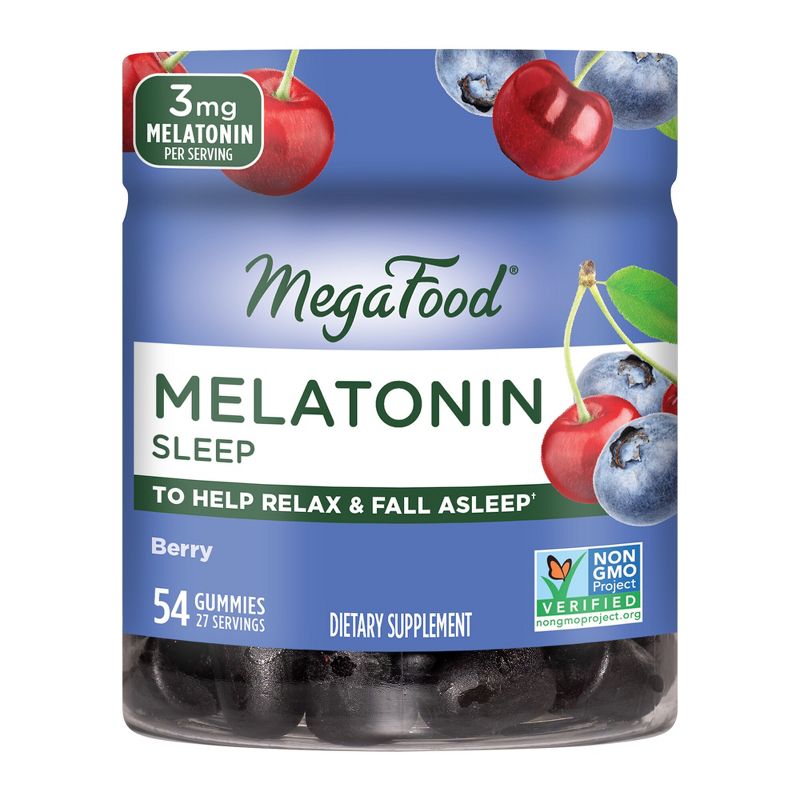 MegaFood 3mg Melatonin Gummies for Adults - Sleep Gummies - Berry - Vegan - 54ct, 1 of 9