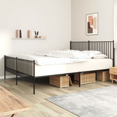 vidaXL Metal Bed Frame with Headboard and Footboard Black 76 in.x79.9 in. King
