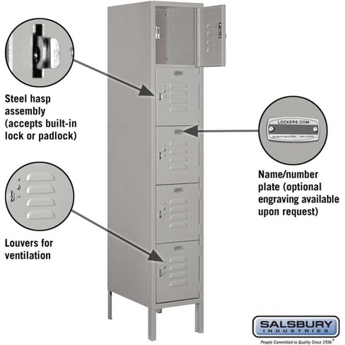 Salsbury Industries 65158GY-U Five Tier Box Style 12-Inch Wide 5-Feet High 18-Inch Deep Unassembled Standard Metal Locker, Gray - image 1 of 2