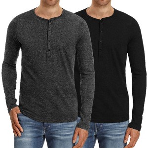 COOFANDY Men's 2Pack Slim Fit Henley Shirts Long Sleeve Lightweight Fashion Casual Cotton Basic T Shirts - 1 of 4