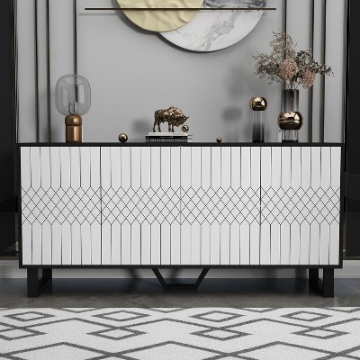 Famapy Modern Black and White 4-Doors Sideboard Buffet With Metal Legs