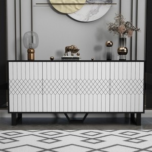 Famapy Modern Black and White 4-Doors Sideboard Buffet With Metal Legs - 1 of 4