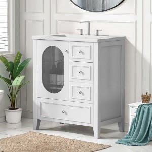 NicBex 30" Bathroom Storage Cabinet with Sink, Bathroom Vanity, 1 Glass Cabient Door, 3 Drawers for Bathroom - 1 of 4