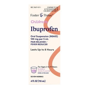 Foster & Thrive Children’s Ibuprofen 100mg Liquid Bubble Gum  Effective Pain and Fever Relief for Kids with Bubble Gum Flavor 4 Oz - 1 of 3