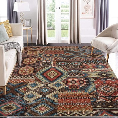 Vintage Area Rug Bohemian Washable Rug Soft Low Pile Rugs For Living Room Bedroom Dining Room, 8 ...