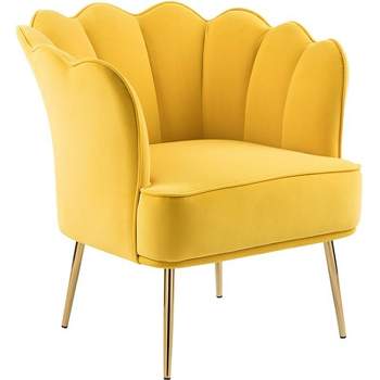 Meridian Furniture Jester Yellow Velvet Accent Chair with Gold Iron Legs