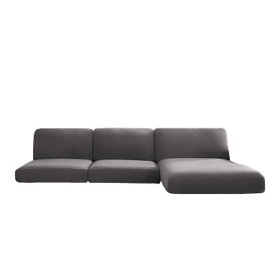 Charcoal Gray Stretch Velvet Extra Long Sectional Cushion Cover