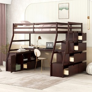 XIYUYEU Twin Size Loft Bed with Desk Wooden Bed Frame with 2 Shelves, 7 Drawers, Stairs - 1 of 4