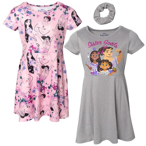 Disney Encanto Mirabel Luisa Isabela Big Girls Skater Dresses And Scrunchie  Gray / Pink 14-16 : Target