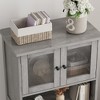 Bathroom Cabinet, Freestanding Floor Linen Storage Cabinet, Kitchen Pantry Storage Cabinet with Glass Doors & Adjustable - 3 of 4