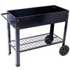 Products Elevated Mobile Raised Ergonomic Metal Planter Garden Bed for Backyard, Patio w/Wheels, Lower Shelf, black - 4 of 4