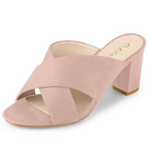 Allegra K Women's Opened Toe Crisscross Strap Block Heel Slide Sandals - 1 of 4