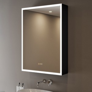 Flora 16''x24'' Medicine Cabinet with Mirrors and Lights, Recessed/Wall Mounted Bathroom Cabinet with 3 Mode Light, Dimmable, Anti-Fog, Black - 1 of 4