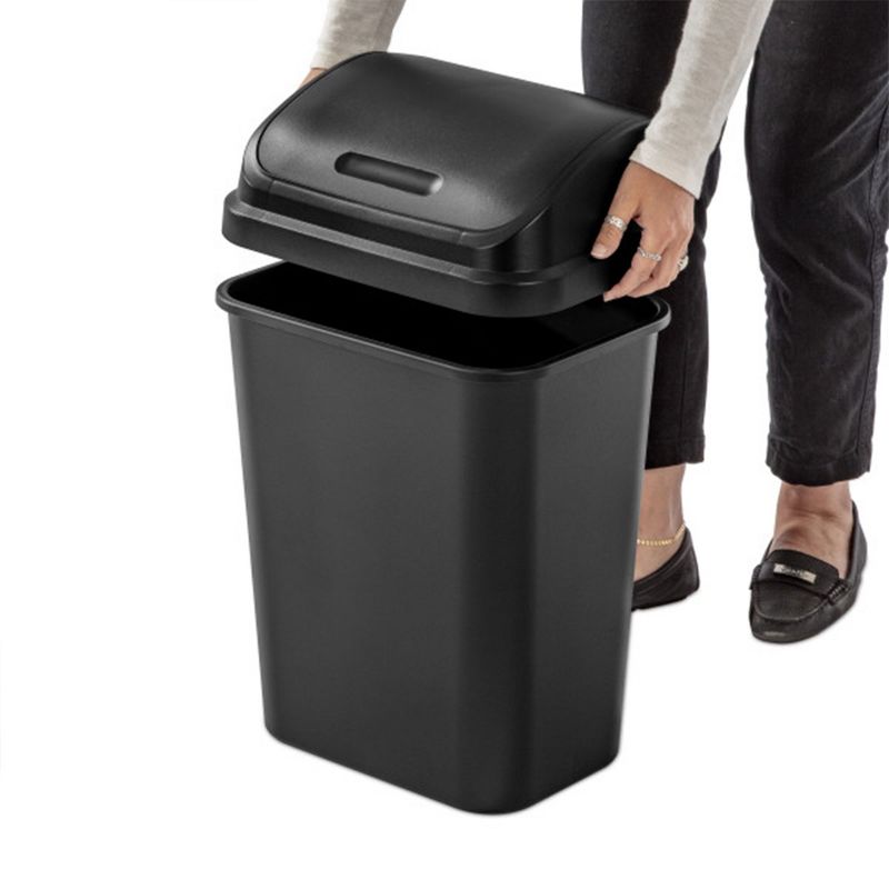 Sterilite 7.8 Gallon SwingTop Wastebasket, Plastic Trash Can with Lid and Compact Design for Kitchen, Office, Dorm, or Laundry Room, Black, 5 of 7