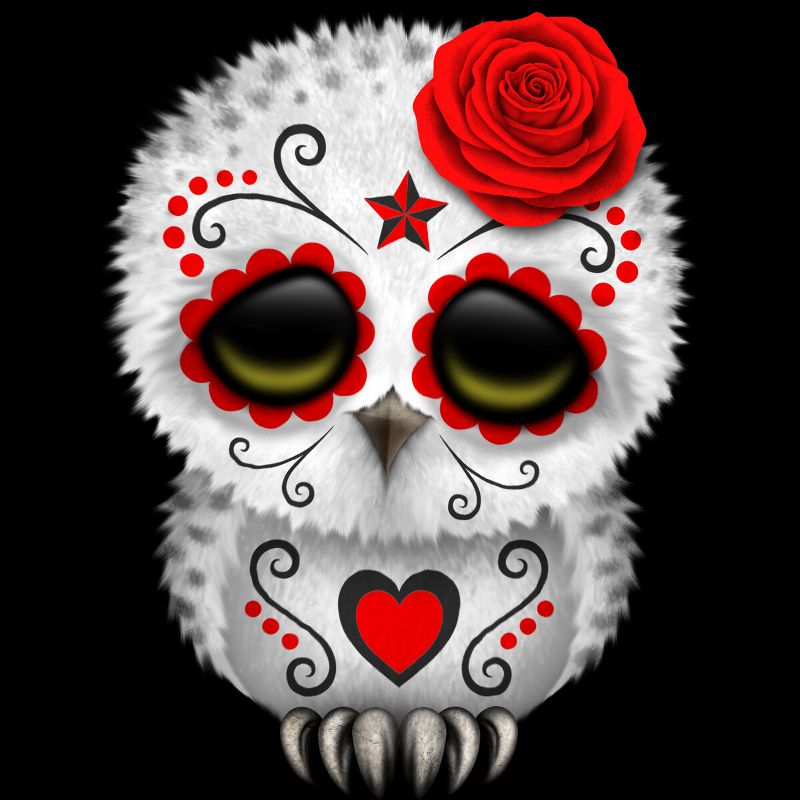 Girl's Design By Humans Cute Red Day of the Dead Sugar Skull Owl By jeffbartels T-Shirt, 2 of 4