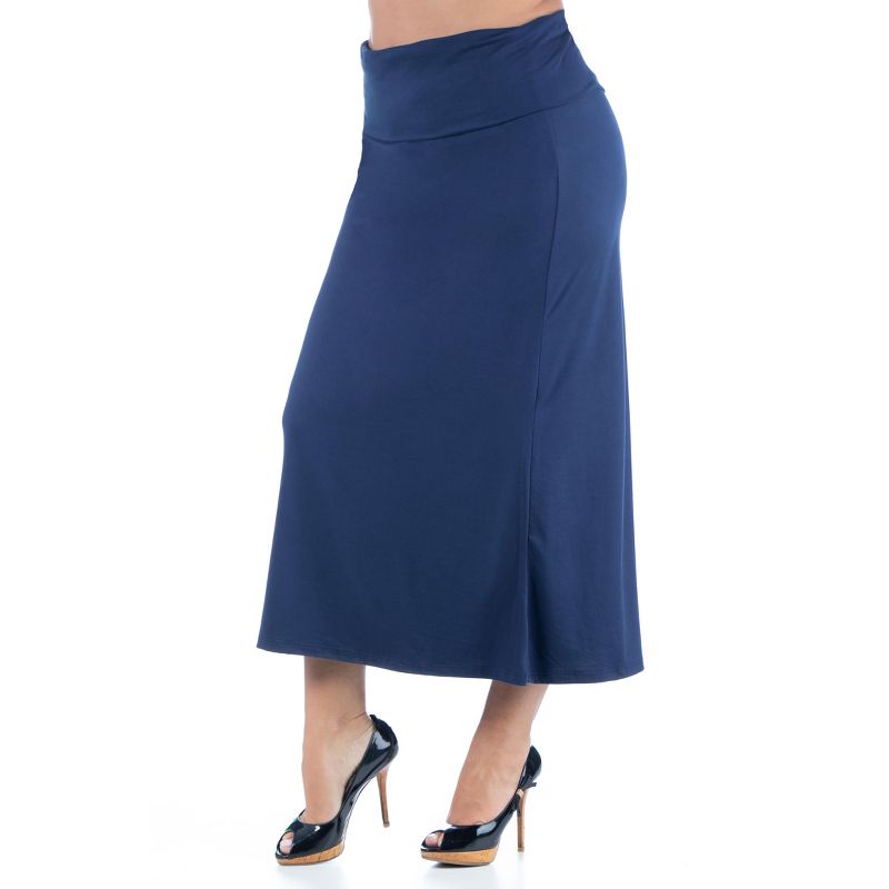24seven Comfort Apparel  Comfortable Plus Size Foldover Maxi Skirt, 2 of 5