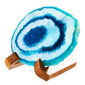 Luxury Lane Large Natural Brazilian Agate Slice Geode Rock Stone Drink Coaster with Wood Holder - 1 of 4