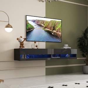 Grungis Wall Mounted TV Stand for TVs Up to 80 Inch,Floated Console Table with 20 Color LEDs and Charging Station for Bedroom,Living Room - 1 of 4