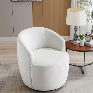 25.6"Swivel Accent 360°Swivel  Armchair Barrel Chair With Black Powder Coating Metal Ring，White+Velvet - 1 of 4