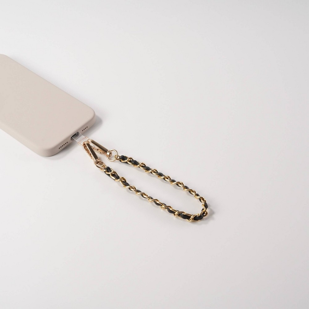 Hello Lux Gold Tone Chain with Faux Leather Phone Wristlet - Black