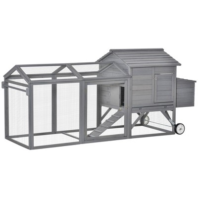 PawHut 96.5" Chicken Coop Wooden Hen House Rabbit Hutch Poultry Cage Pen Portable Backyard With Wheels Outdoor Run and Nesting Box