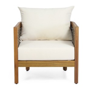 Christopher Knight Home Burchett Outdoor Acacia Wood and Rattan Club Chair with Cushions - 1 of 4